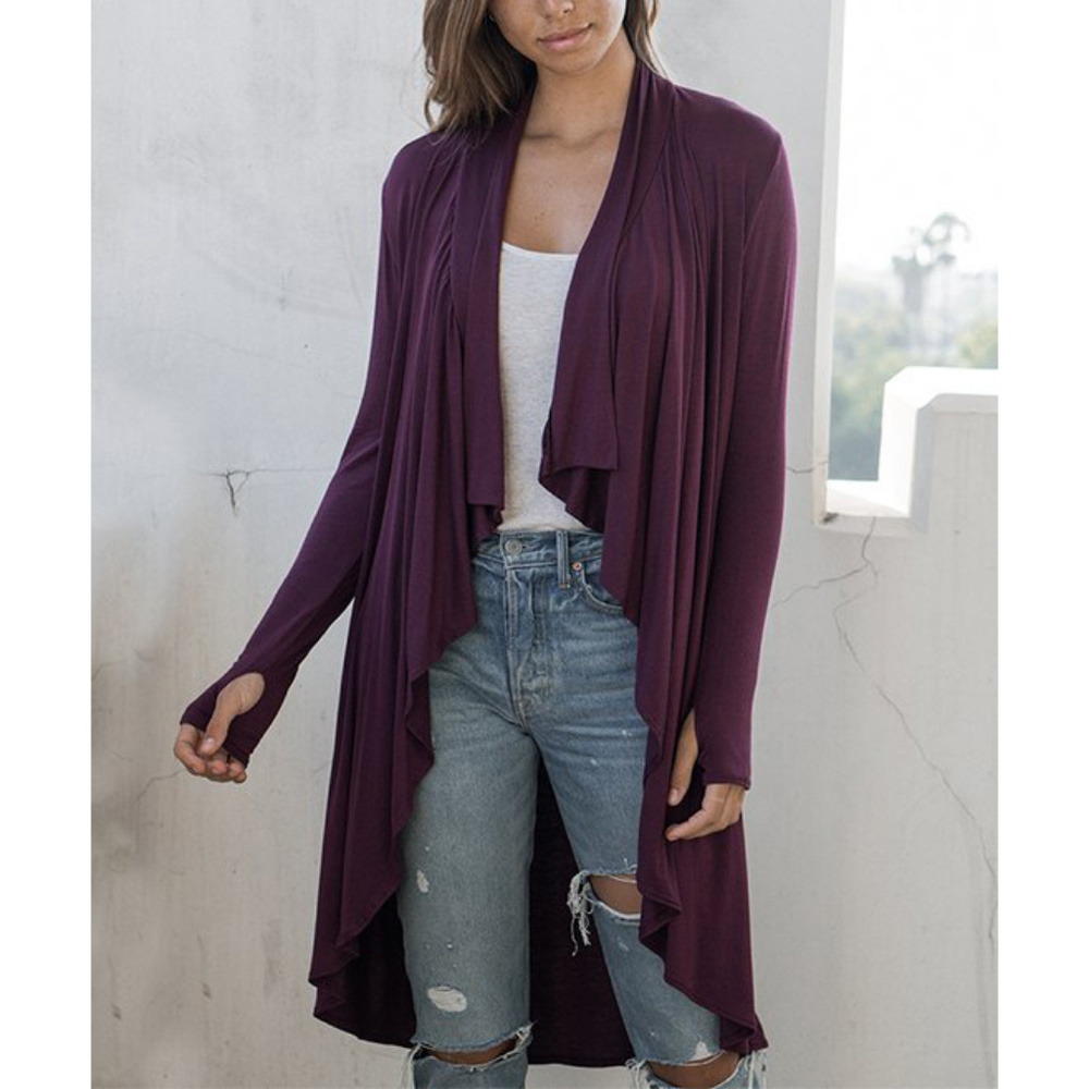 Burgundy Cascade Open Midi Cardigan